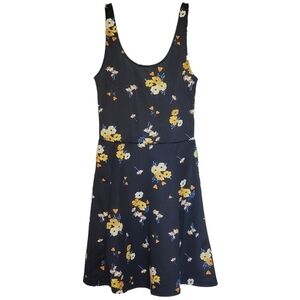 🟢2105 * Divided H&M Black Floral Fit & Flare Dress Black Yellow Size 2 NWT